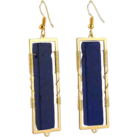🌌"Midnight Portals"✨2" 22k gold-plated German Wired Lapis Lazuli Earrings🟦 - Picture 5 of 7